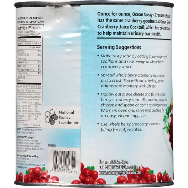 Ocean Spray Ocean Spray Whole Cranberry Sauce 10lbs Can, PK6 01435